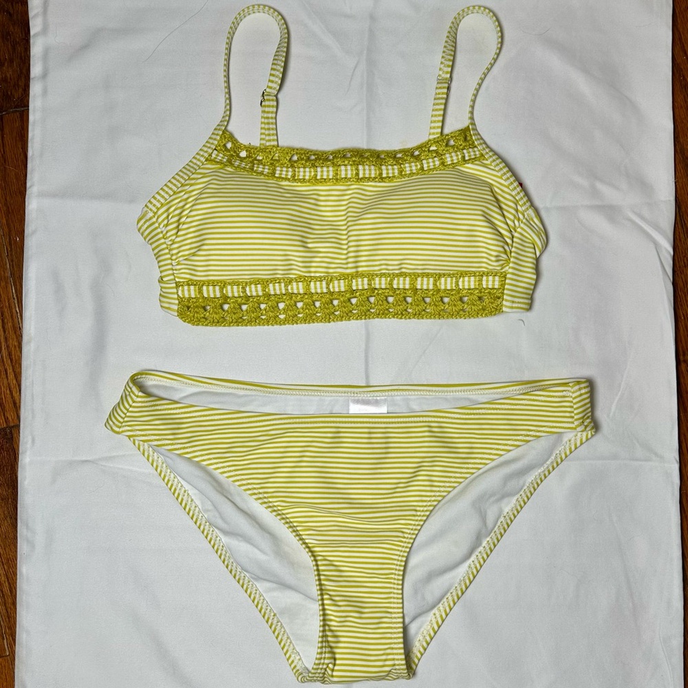 Xhilaration Yellow Green striped crochet Bikini